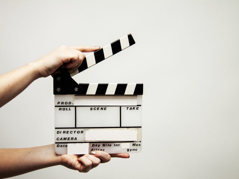 A clapperboard used in video production